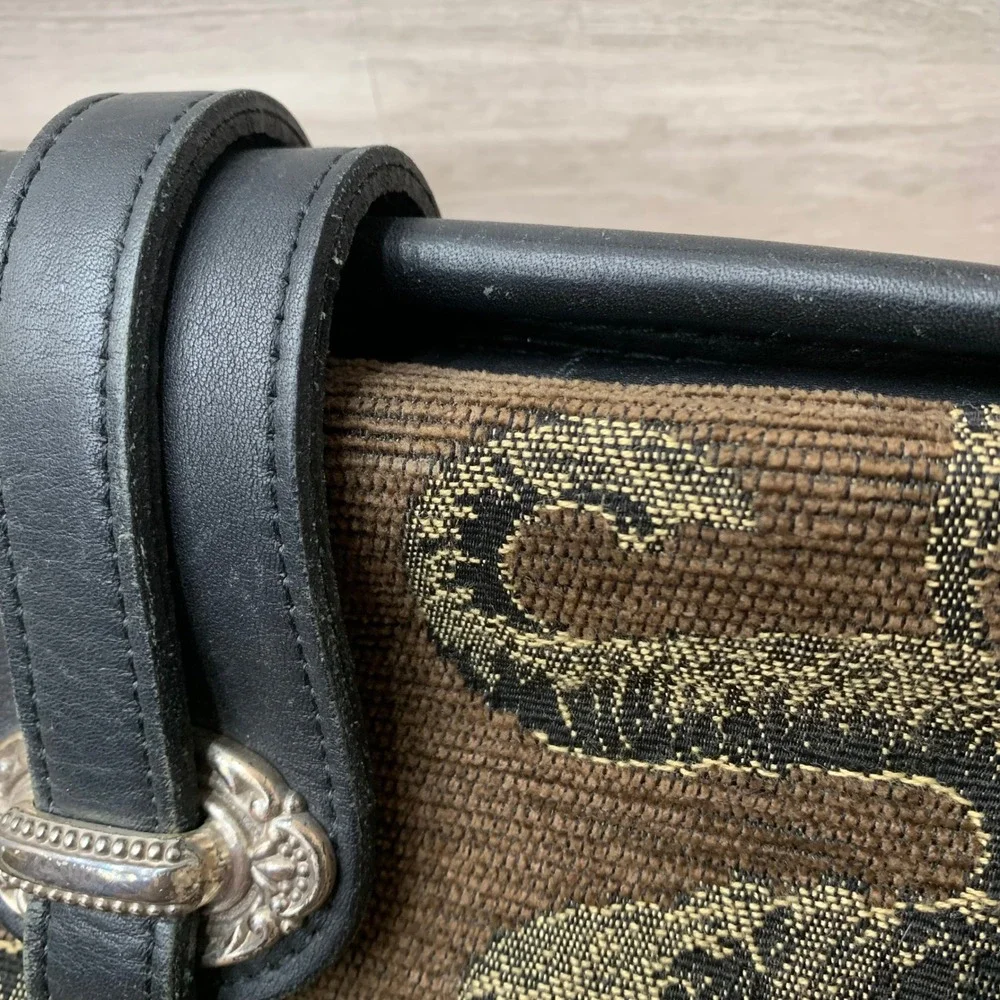 Raviani Dallas TX Safari Animal Tapestry Leather Trim Frame Satchel Handbag